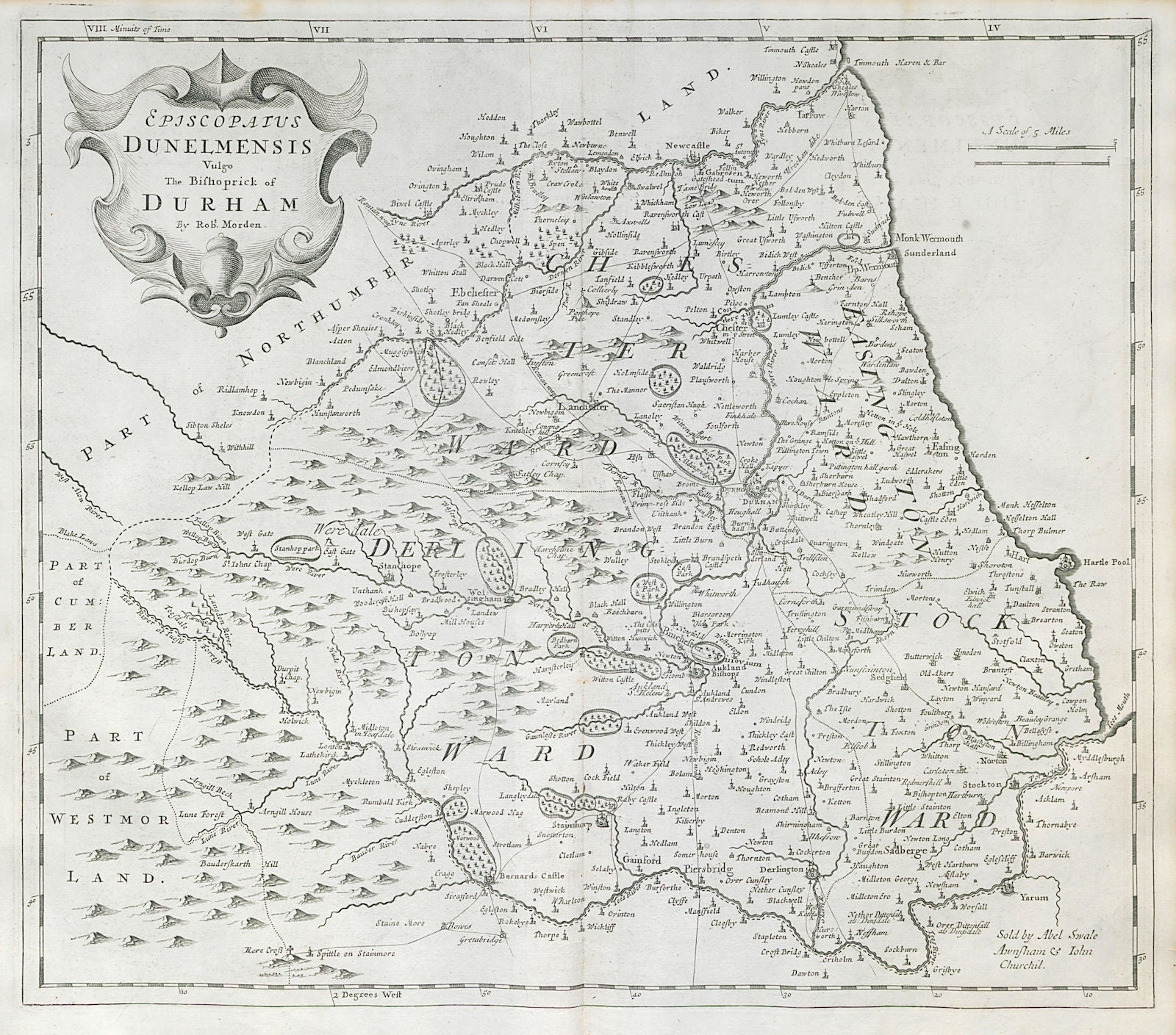 Bishopric of Durham. 'EPISCOPAIUS DUNELMENSIS' by ROBERT MORDEN 1722 old map